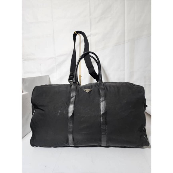 Authentic Prada Saffiano-Trimmed Tessuto Nylon Duffle Bag Black 60cm - Picture 14 of 15